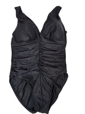 Miraclesuit Black Ruched One Piece Swimsuit Size 16D Tummy Control Plus